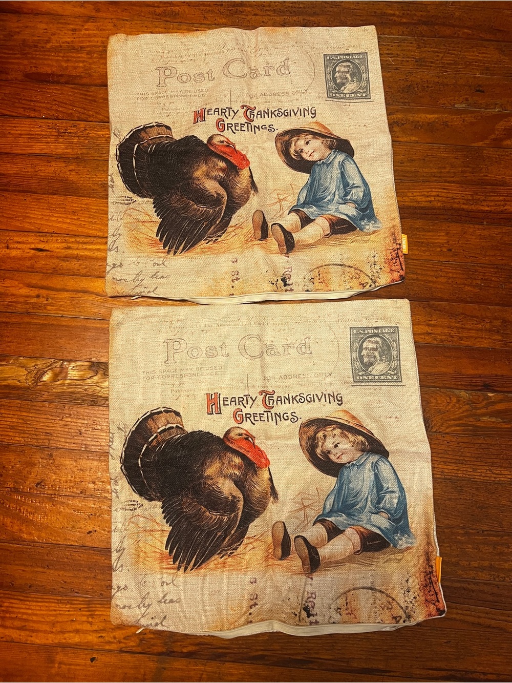 Vintage-Style Kids Bottoms Print Panel in Beige with Thanksgiving Illustration